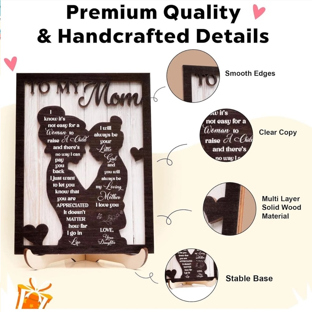 Heartfelt Wooden Plaque with a Stand for Mom - Brown - Picture 2 of 7